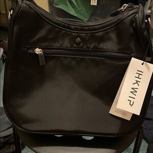 Hkewip Black Nylon Shoulder Bag with Front Zip Pocket